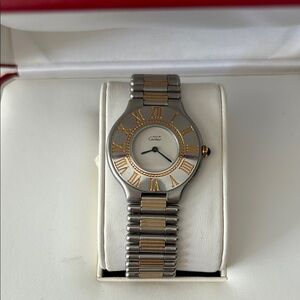 Cartier Silver and Gold Watch with Roman Dial